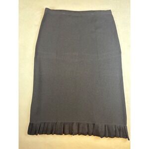 Michelle Renee Black Knit Midi Skirt Ruffle‎ Hem Career Casual Women's